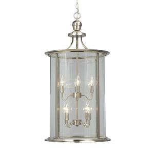 Galaxy Huntington 18-in x 35-in Brushed Nickel Clear Glass Traditional Lantern Pendant Lighting