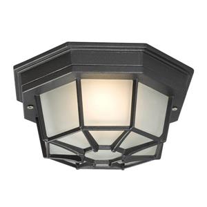 Galaxy 9.125-in Black 1-Light Outdoor Flush Mount Light Black/Frosted