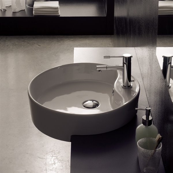 Nameeks Scarabeo Geo White Vessel Round Bathroom Sink with Overflow