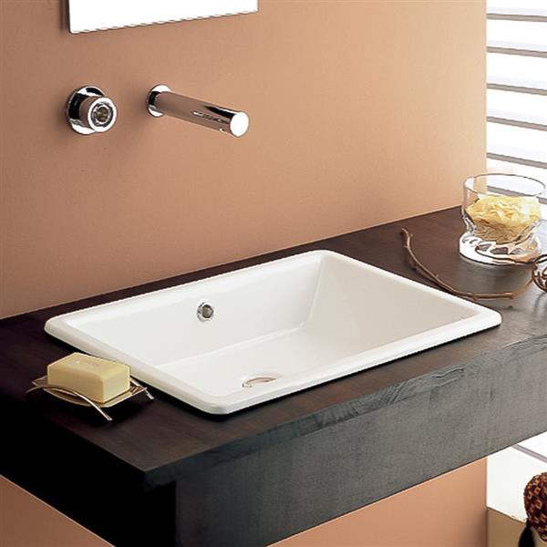 Nameeks Scarabeo Gaia Drop-in Rectangular White Bathroom Sink with Overflow