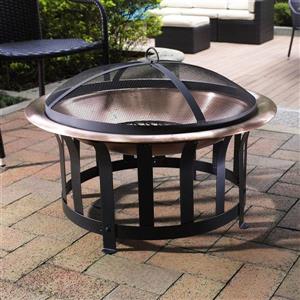 Crosley Furniture Ridgeway 30-in x 30-in x 19-in Black Steel Copper Bowl Outdoor Wood Burning Fireplace