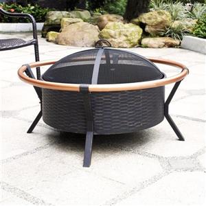 Crosley Furniture Yuma 34-in x 34-in x 19-in Black Steel Copper Ring Outdoor Wood Burning Fireplace