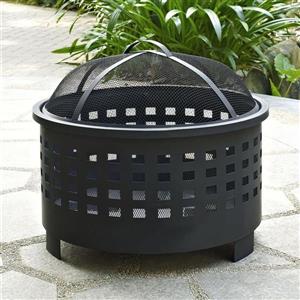Crosley Furniture Hudson 25-in x 25-in x 15-in Black Steel Basket Weave Outdoor Wood Burning Fireplace