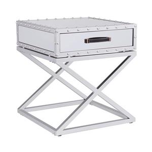 Boston Loft Furnishings Krenshaw 22.5-in x 23-in x 24.5-in Matte Silver and Grey Grained White Marble Glass Glam End Table