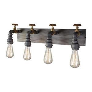 Artcraft Lighting American Industrial 24.0-in W 4-Light Iron/Brass Industrial Arm Hardwired Wall Sconce