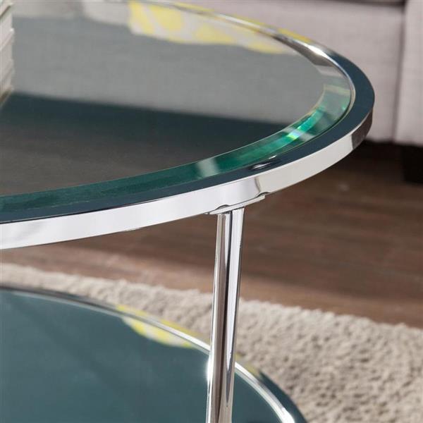 Boston Loft Furnishings Riku 33.78-in x 18.25-in Chrome Frame And Clear Glass Top Round Cocktail Table