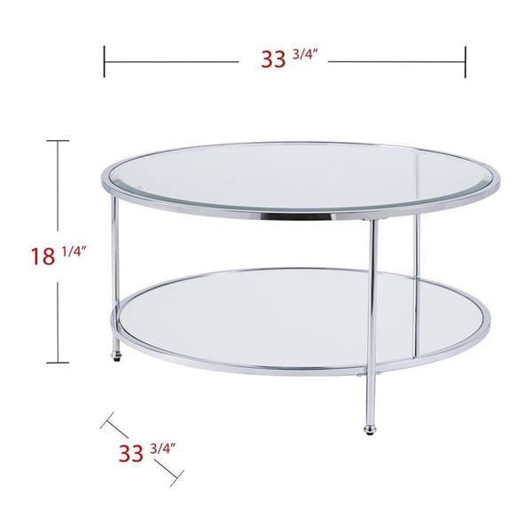 Boston Loft Furnishings Riku 33.78-in x 18.25-in Chrome Frame And Clear Glass Top Round Cocktail Table