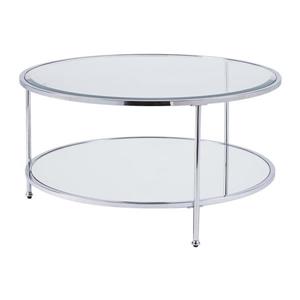 Boston Loft Furnishings Riku 33.78-in x 18.25-in Chrome Frame And Clear Glass Top Round Cocktail Table
