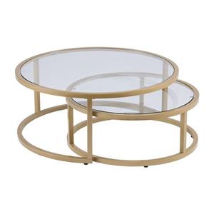 Boston Loft Furnishings Ester 35.5-in x 14.75-in Gold Frame and Glass Top 2-Piece Nesting Coffee Table