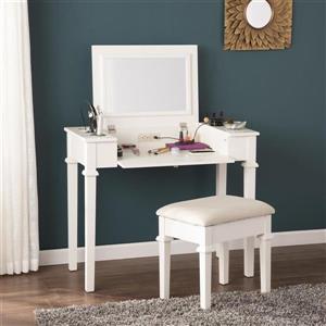 Boston Loft Furnishings 30.5-in x 36-in White Rinston Vanity Desk with Stool