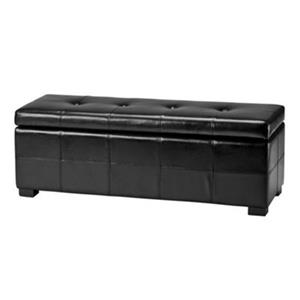 Safavieh Maiden Large 17.00-in x 40.00-in Black Faux Leather Tufted Storage Bench