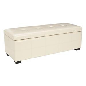 Safavieh Maiden Large 17.00-in x 40.00-in Cream Faux Leather Tufted Storage Bench