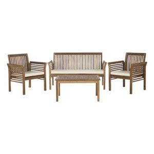 Safavieh Carson Teak Look 4-Piece Outdoor Conversation Set with Beige Cushions