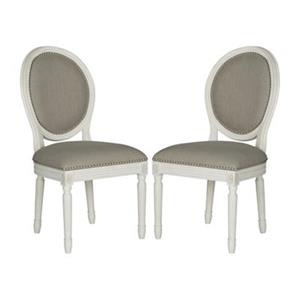 Safavieh Fox 19.75-in Cream Linen Holloway Oval Side Chairs With Nailheads (Set of 2)