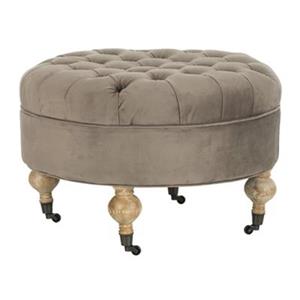Safavieh Mercer Clara 18.30-in x 27.20-in Mushroom Velvet Round Velvet Ottoman