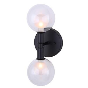 Canarm Ltd HEALEY 5-in x 13.5-in x 6-in Glass and Black 2 Light Wall light