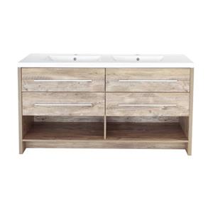 Luxo Marbre Relax 60.25-in Double Sink Natural Wood Bathroom Vanity with Marble Top