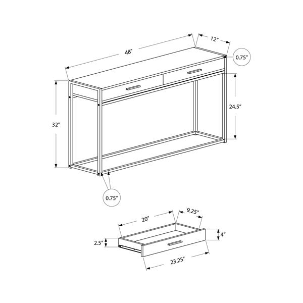 Table d'appoint Monarch, 48 po x 32 po, composite, taupe foncé