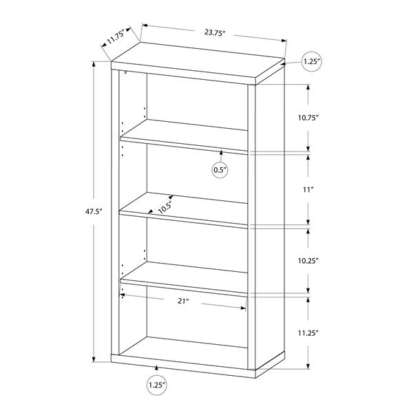 Bibliothèque Monarch bois blanc 4 tablettes 47,5 po x 23,75 po x 11,75 po