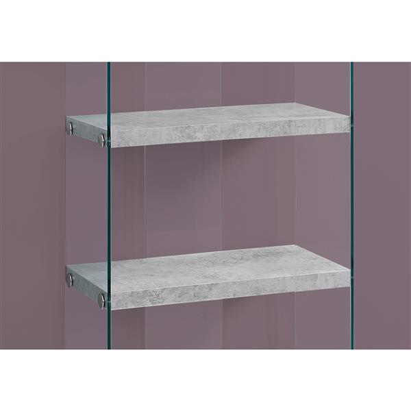 Monarch 58.75-in x 24-in x 12-in Gray Cement Look Glass Sides Bookcase