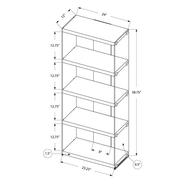 Bibliothèque Monarch, 24 po x 58,75 po, verre, brun