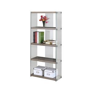 Monarch 58.75-in x 24-in x 12-in Dark Taupe Reclaimed Wood Look Glass Sides Bookcase