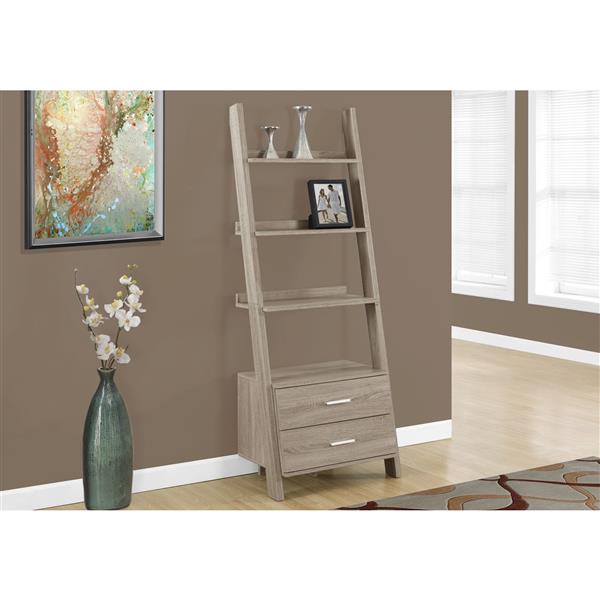 16 75 In Dark Taupe Reclaimed Wood, Monarch Specialties Ladder Bookcase With Storage Drawers Underneath