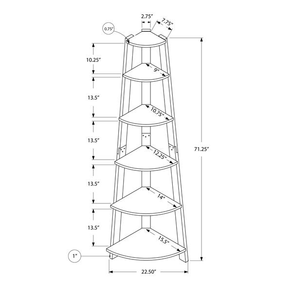 Bibliothèque Monarch, 22,5 po x 71,25 po, bois, brun