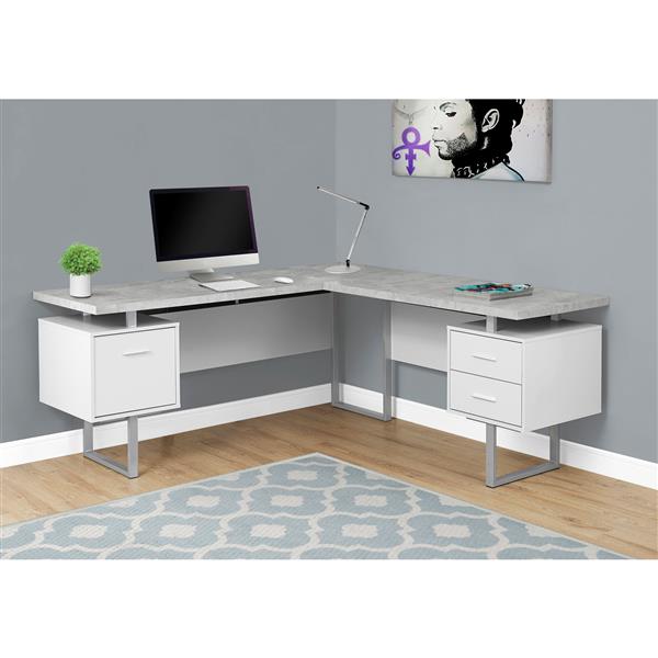 Monarch  71-in x 30-in Cement/White L-Shaped Computer Desk