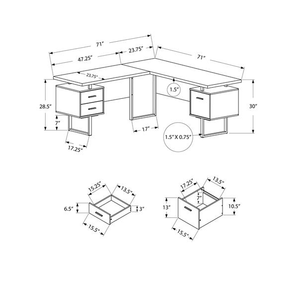 Monarch  71-in x 30-in Dark Taupe L-Shaped Computer Desk 3-Drawer