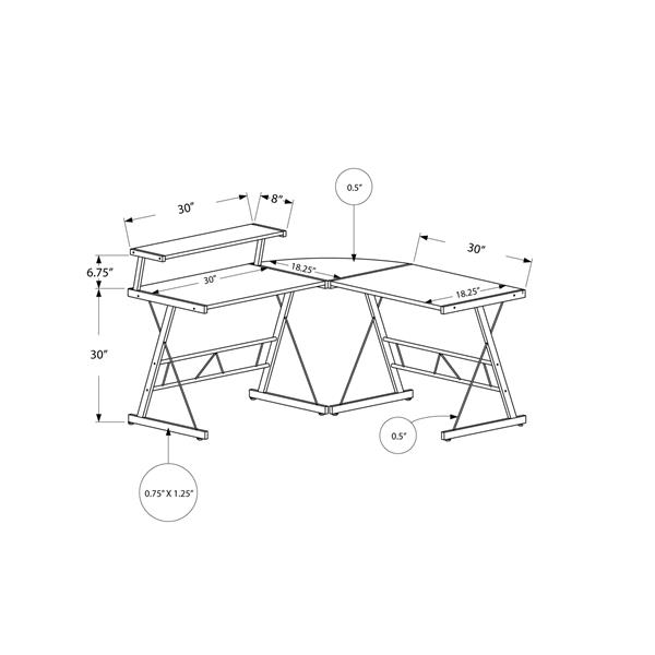 Bureau d'ordinateur Monarch, 48,25 po, métal, brun, 3 pièces