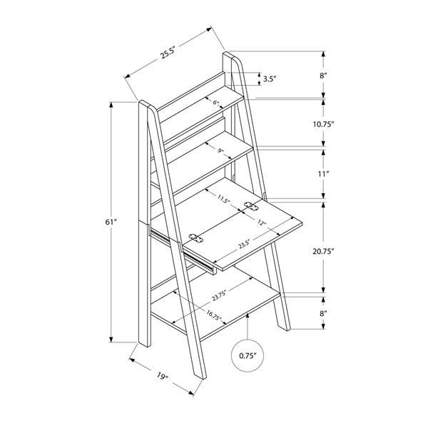 Monarch  25.5-in x 61-in Dark Taupe Ladder Style Computer Desk