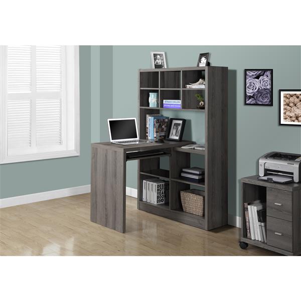 Monarch  35.5-in x 60-in Dark Taupe Left or Right Side Shelf Desk