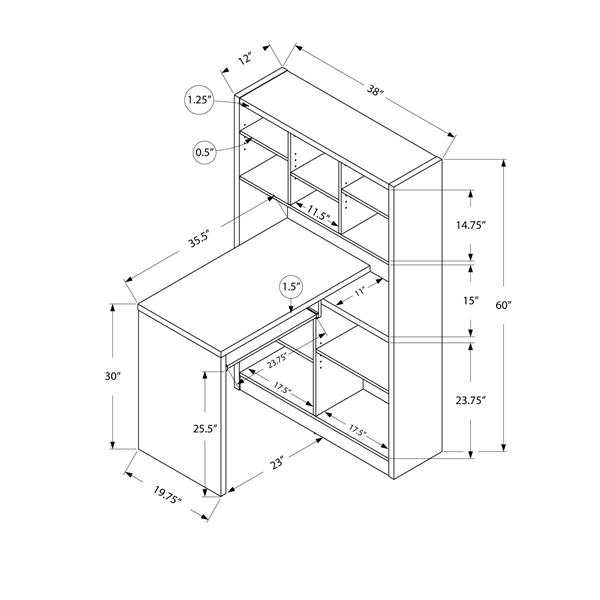 Monarch  35.5-in x 60-in Dark Taupe Left or Right Side Shelf Desk