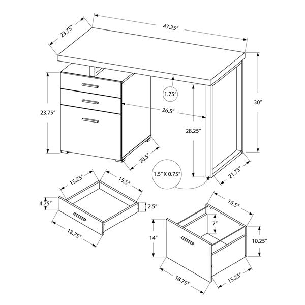 Bureau d'ordinateur Monarch, 47,25 po x 30 po, bois, brun