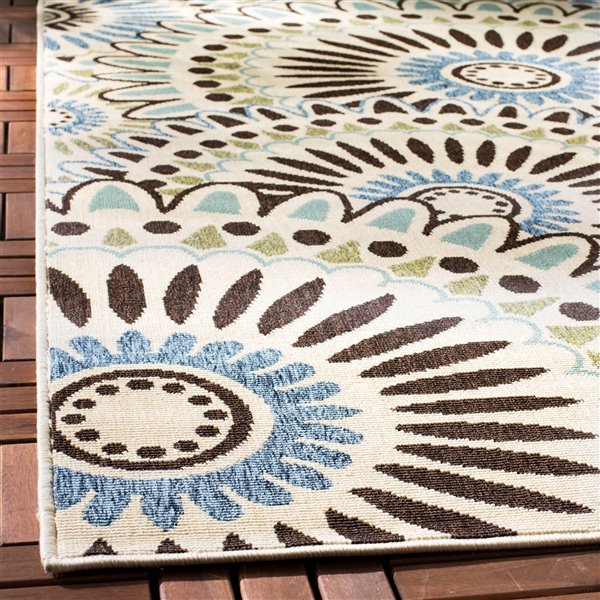 Safavieh Veranda Sissy 5-ft x 8-ft Cream/Brown Rectangular Indoor/Outdoor Floral/Botanical Coastal Area Rug