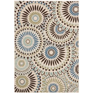 Safavieh Veranda Sissy 5-ft x 8-ft Cream/Brown Rectangular Indoor/Outdoor Floral/Botanical Coastal Area Rug