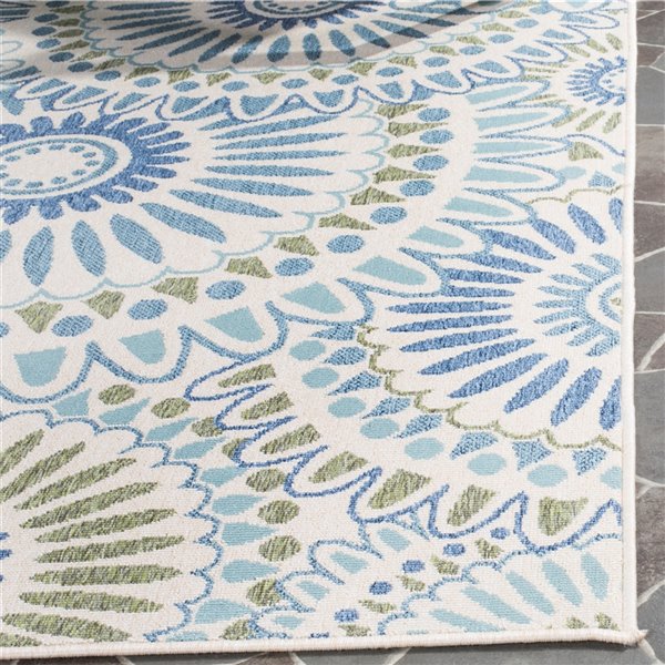 Safavieh Veranda Sissy 5-ft x 8-ft Cream/Blue Rectangular Indoor/Outdoor Floral/Botanical Coastal Area Rug