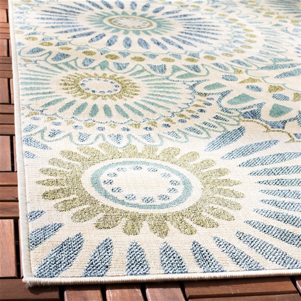 Safavieh Veranda Sissy 5-ft x 8-ft Cream/Blue Rectangular Indoor/Outdoor Floral/Botanical Coastal Area Rug