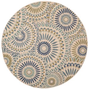 Safavieh Veranda Sissy 7-ft x 7-ft Cream/Blue Round Indoor/Outdoor Floral/Botanical Coastal Area Rug