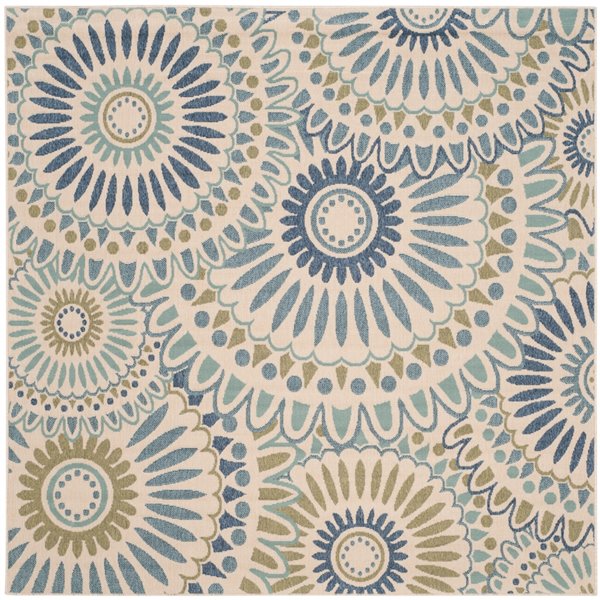 Safavieh Veranda Sissy 7-ft x 7-ft Cream/Blue Square Indoor/Outdoor Floral/Botanical Coastal Area Rug