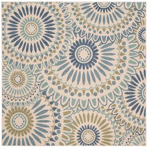 Safavieh Veranda Sissy 7-ft x 7-ft Cream/Blue Square Indoor/Outdoor Floral/Botanical Coastal Area Rug