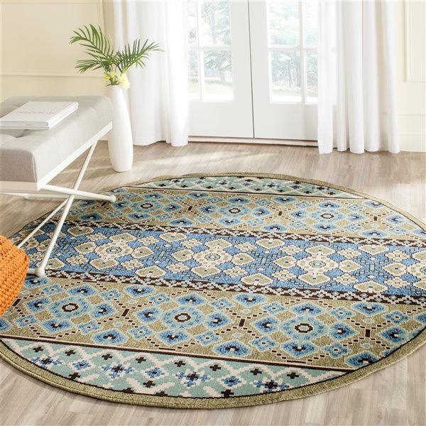 Safavieh Veranda Numa 7-ft x 7-ft Green/Blue Round Indoor/Outdoor Abstract Coastal Area Rug