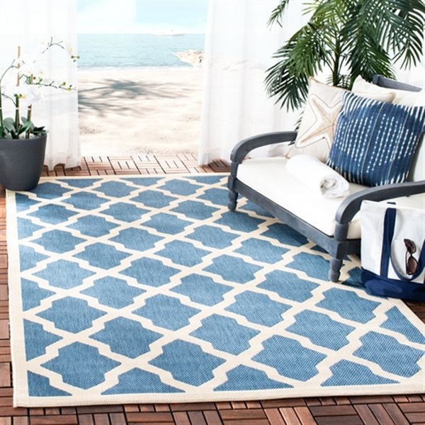 Safavieh Courtyard 8 ft x 8 ft Blue and Beige Area Rug