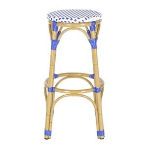 Safavieh Fox 30.7-in x 20.5-in White/Blue Checkered Wicker Kipnuk Indoor/Outdoor Bar Stool
