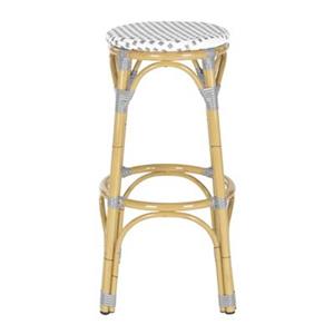 Safavieh Fox 30.7-in x 20.5-in White/Grey Checkered Wicker Kipnuk Indoor/Outdoor Bar Stool