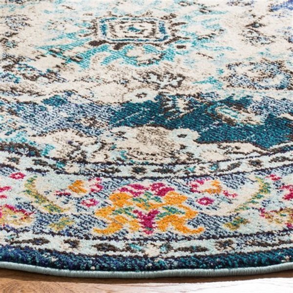 SAFAVIEH Monaco 9 ft. x 9 ft. Navy/Light Blue Round Border Area