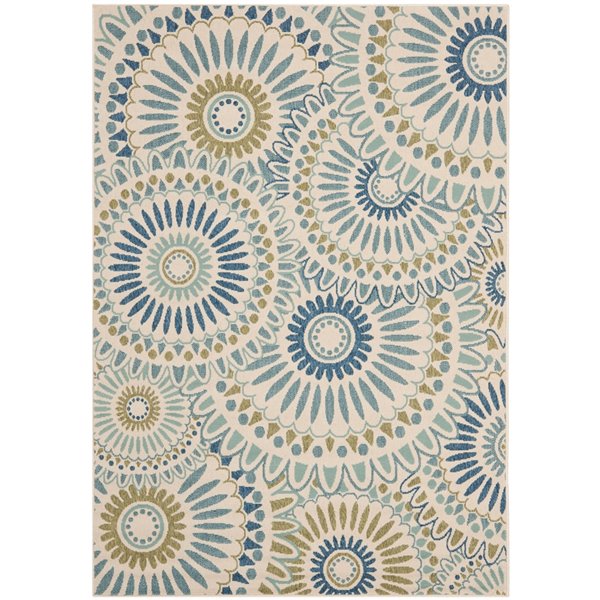 Safavieh Veranda Sissy 7-ft x 10-ft Cream/Blue Rectangular Indoor/Outdoor Floral/Botanical Coastal Area Rug