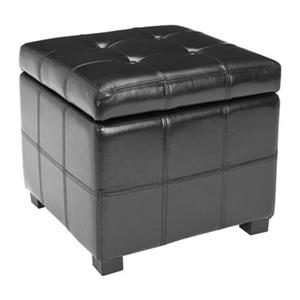 Safavieh Maiden 16.50-in x 17.50-in Black Faux Leather Tufted Ottoman