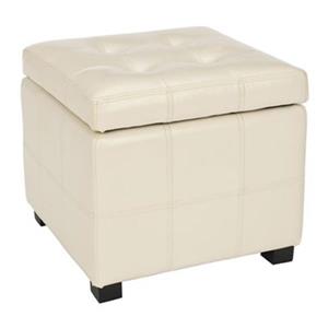 Safavieh Maiden 16.50-in x 17.50-in Cream Faux Leather Tufted Ottoman